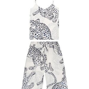 NWT: Women's Leopard Print Pajama Set - White and Black
